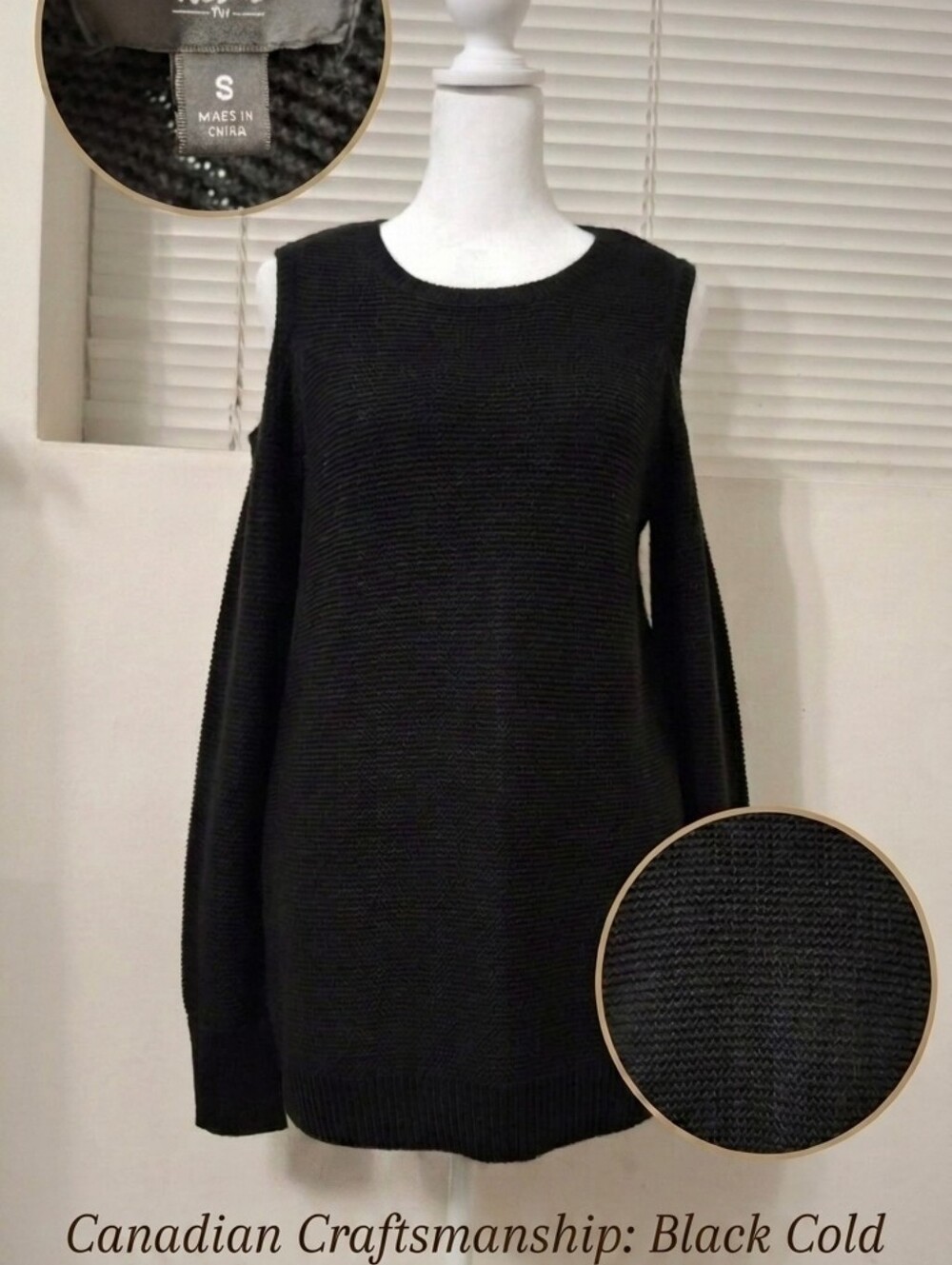 Mossimo Supply Co. Black Cold Shoulder Knit Sweater Size Small Open Shoulder